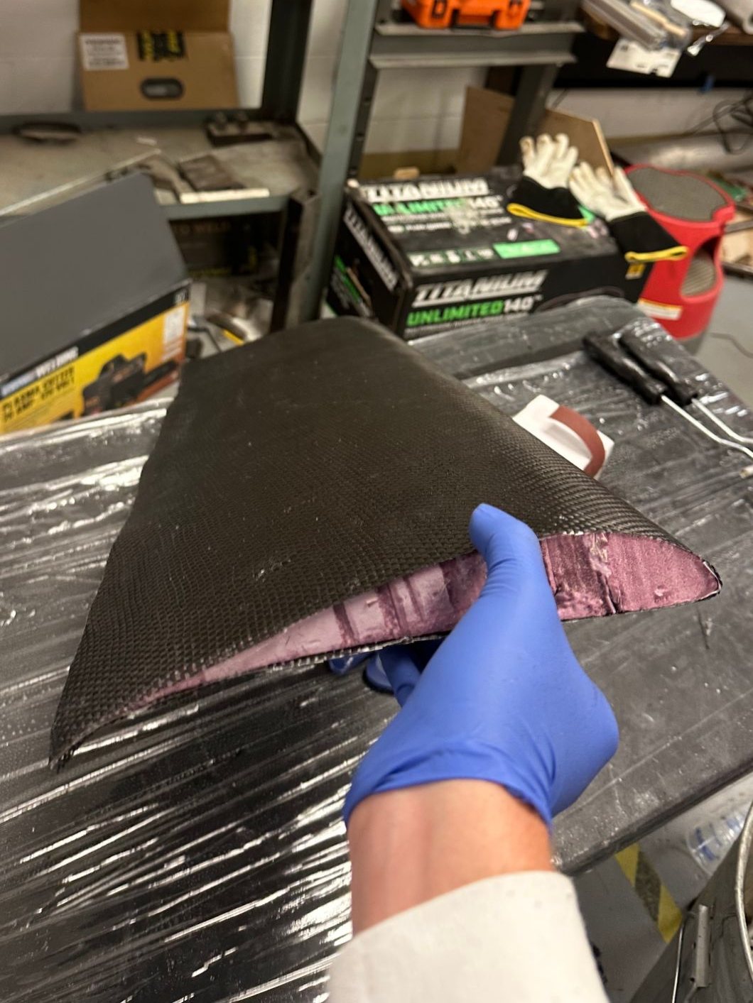 Cured carbon fiber wing element over its foam core